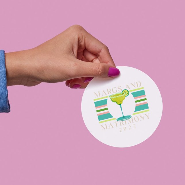 Adesivo Redondo Margs e Matrimony - 2025 Bachelorette (This vibrant and playful design is perfect for bachelorette parties and beach bashes. )