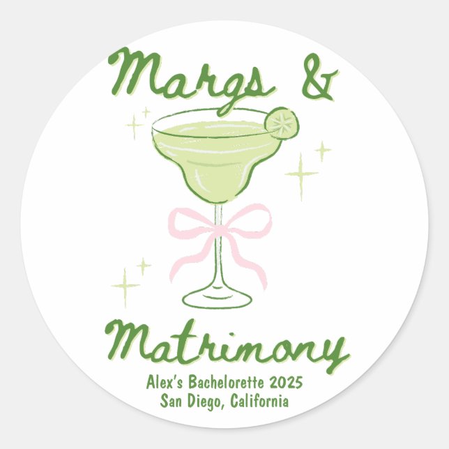Adesivo Redondo Margs & Matrimony Bachelorette Personalizado (Frente)