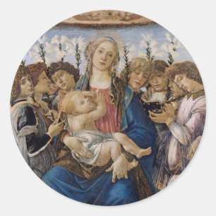 Adesivo Redondo Maria com Criança e Anjos Cantos de Botticelli