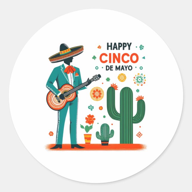 Adesivo Redondo Mariachi Celebration – Happy Cinco de Mayo (Frente)