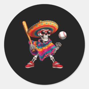 Adesivo Redondo Mariachi esqueleto beisebol cinco de maio mexicano