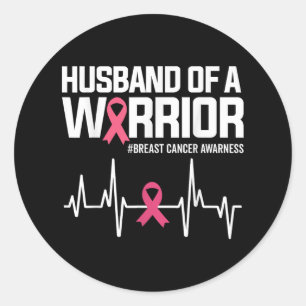 Adesivo Redondo Marido De Um Guerreiro Cancer De Fita Rosa Awa