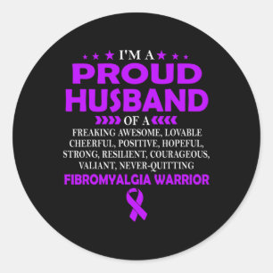 Adesivo Redondo Marido Orgulhoso De Fibromialgia Guerreira T