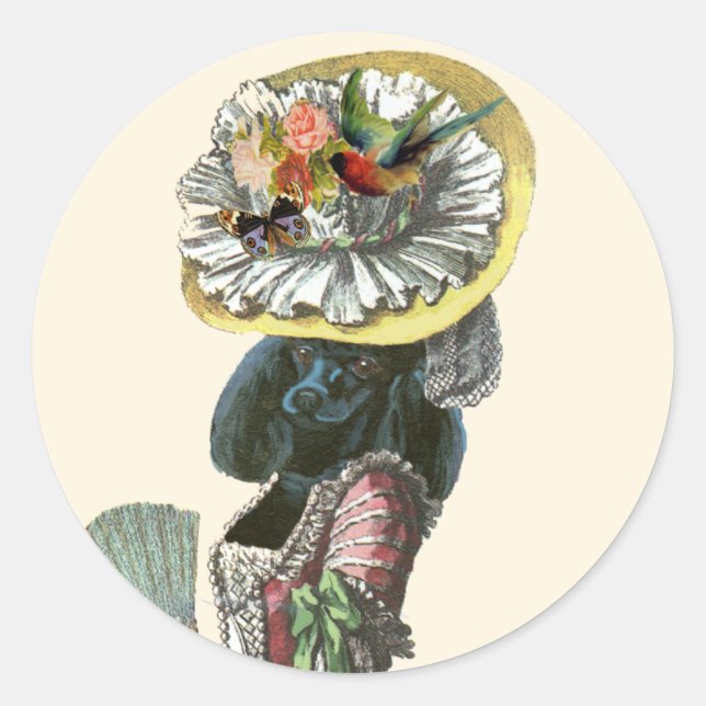 Adesivo Redondo Marie Antionette Black Poodle do século 18 (Frente)