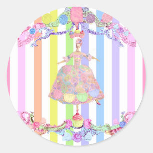 Adesivo Redondo Marie Antoinette candy stripes pastel francês