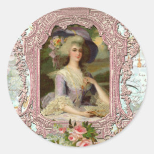 Adesivo Redondo Marie Antoinette em quadro rosa