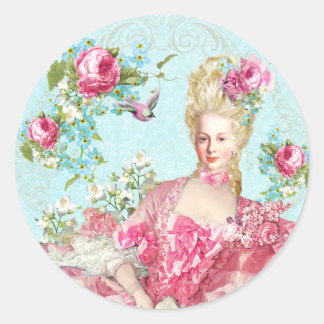 Adesivo Redondo Marie Antoinette,French,Paris,pink,roses,portrait