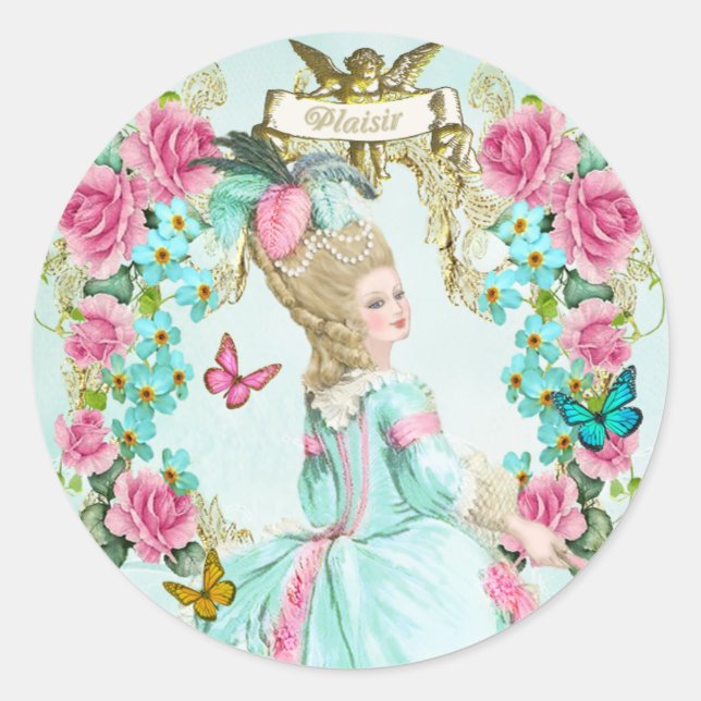 Adesivo Redondo Marie Antoinette,Paris,shabby,butterfly,rose (Frente)