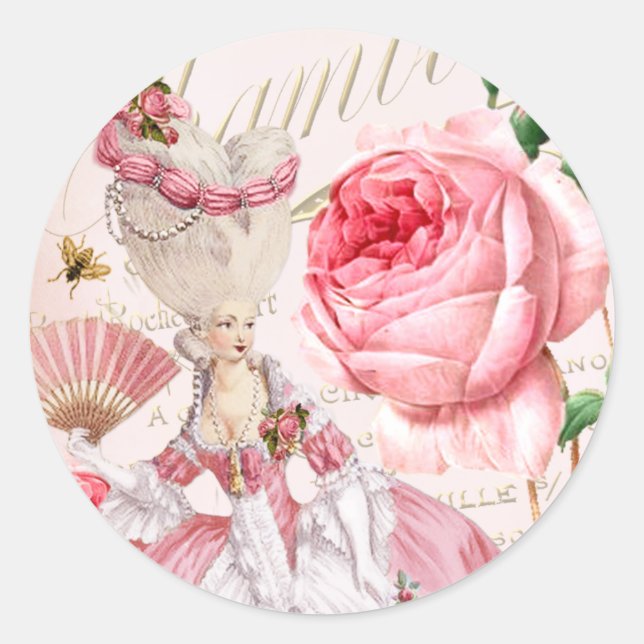 Adesivo Redondo Marie Antoinette,Paris,shabby,rose,stickers (Frente)