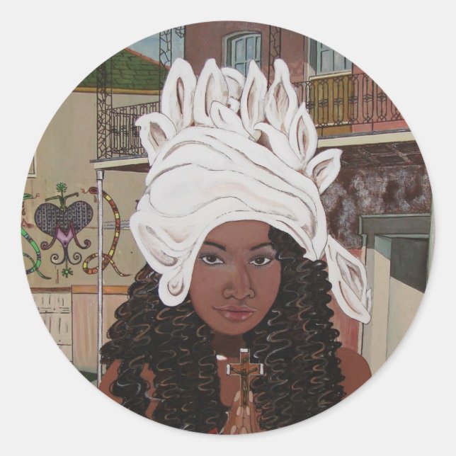 Adesivo Redondo Marie Laveaux no Trimestre Francês (Frente)