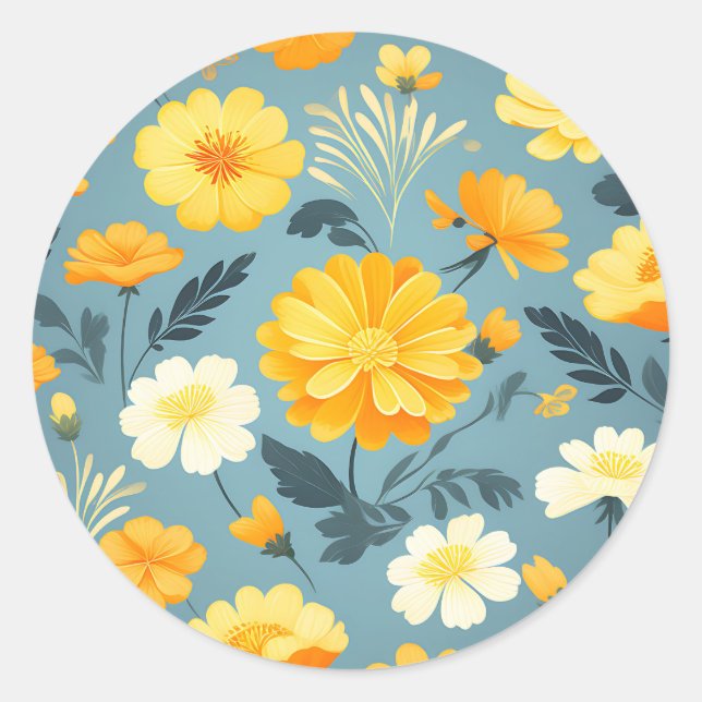 Adesivo Redondo Marigold Floral Pattern (Frente)