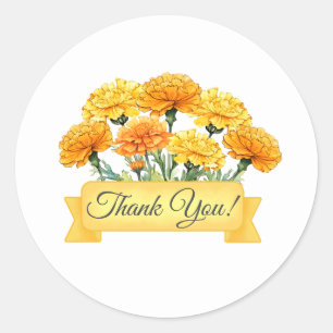 Adesivo Redondo Marigold Flowers Floral Obrigado