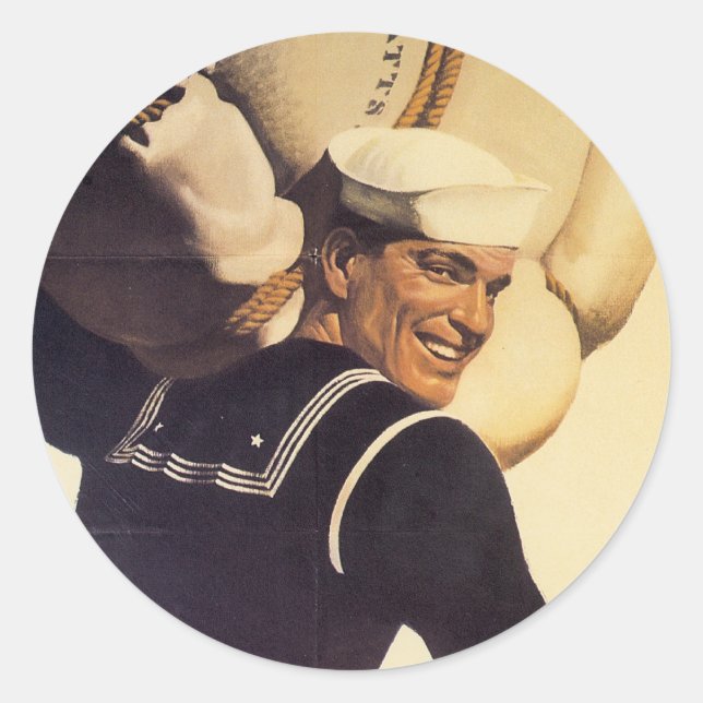 Adesivo Redondo Marinheiro da Segunda Guerra Mundial (Frente)