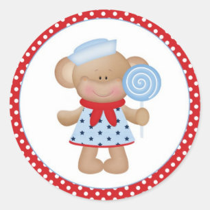 Adesivo Redondo Marinheiro do macaco da menina