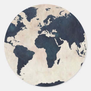 Adesivo Redondo Marinho afligido mapa do mundo