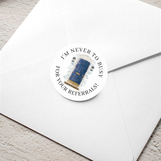 Adesivo Redondo Marinho Aquarela Referência de Portas Imóveis da F (Navy Watercolor Front Door Real Estate Referral Classic Round Sticker)