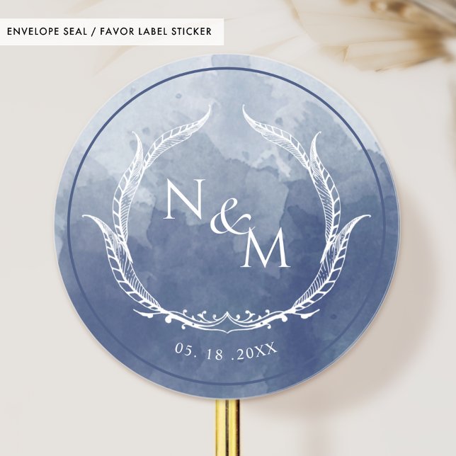 Adesivo Redondo Marinho Azul Água Monograma Envelope Selo/Favor (Criador carregado)