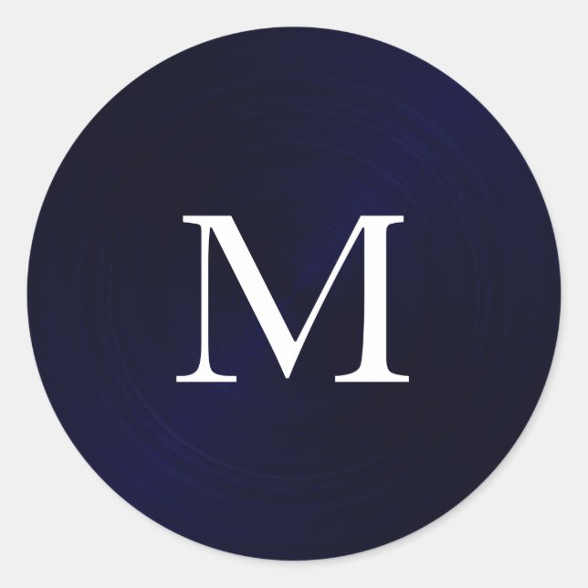 Adesivo Redondo Marinho Azul Bruto Monograma Metálico Inicial (Frente)