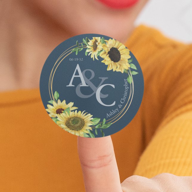 Adesivo Redondo Marinho Azul ・ Casamento Moderno Elegante (Criador carregado)