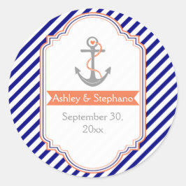 Adesivo Redondo Marinho azul, casamento náutico de coral Salvar da
