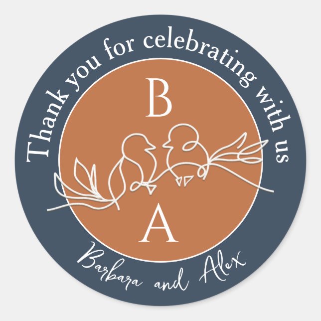 Adesivo Redondo Marinho Azul Casamento Obrigado (Frente)