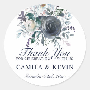 Adesivo Redondo Marinho Azul De Água - Casamento Floral Obrigado