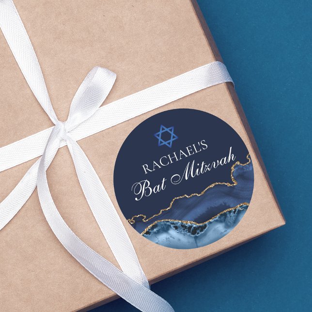 Adesivo Redondo Marinho Azul, Dourado Agate, Festa Personalizada d (Criador carregado)