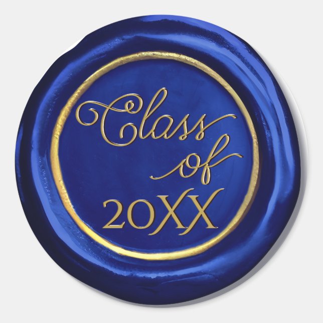 Adesivo Redondo Marinho Azul, Dourado Graduação, Vinhetas de cera (Frente)