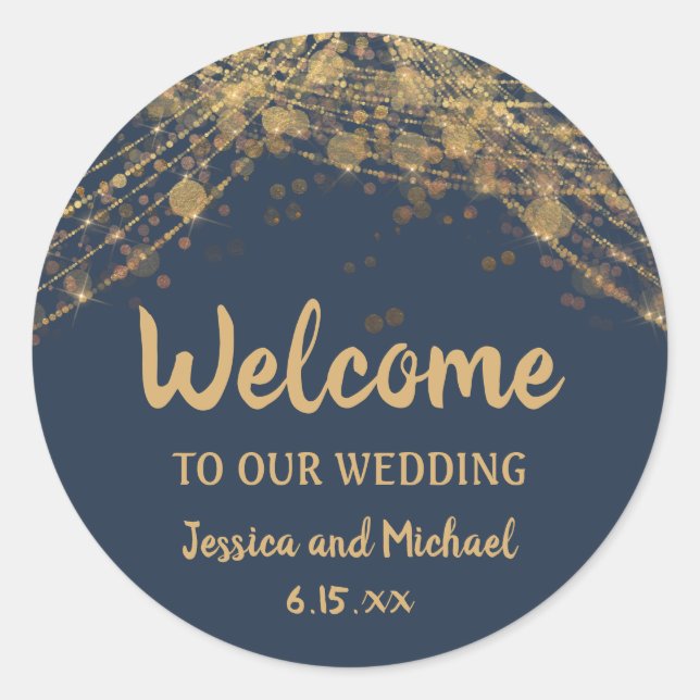 Adesivo Redondo Marinho Azul, Dourado, luzes redondas (Frente)