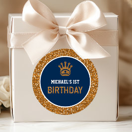 Adesivo Redondo Marinho Azul Dourado Príncipe Coroa Primeiro Anive