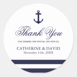 Adesivo Redondo Marinho Azul e Casamento Branco Vinhetas de Âncora