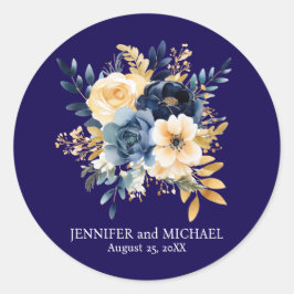Adesivo Redondo Marinho Azul e Dourado Casamento Floral