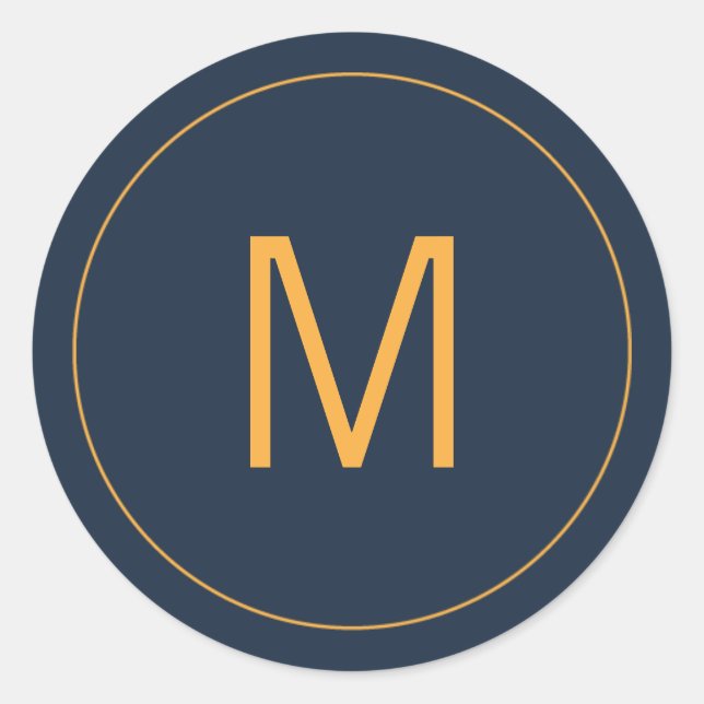 Adesivo Redondo Marinho Azul e Monograma Dourado (Frente)
