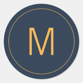 Adesivo Redondo Marinho Azul e Monograma Dourado