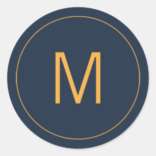 Adesivo Redondo Marinho Azul e Monograma Dourado