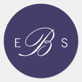 Adesivo Redondo Marinho Azul Elegante Monograma Vinhetas de Casame