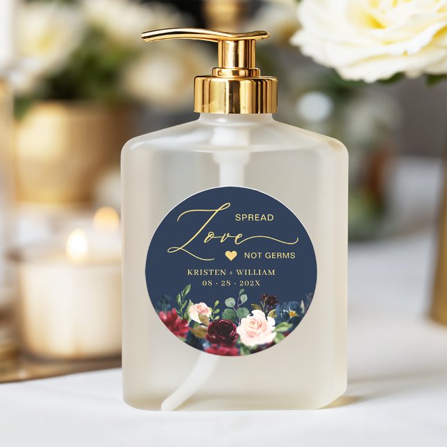 Adesivo Redondo Marinho Azul Floral Sanitizer Casado Favor (Criador carregado)