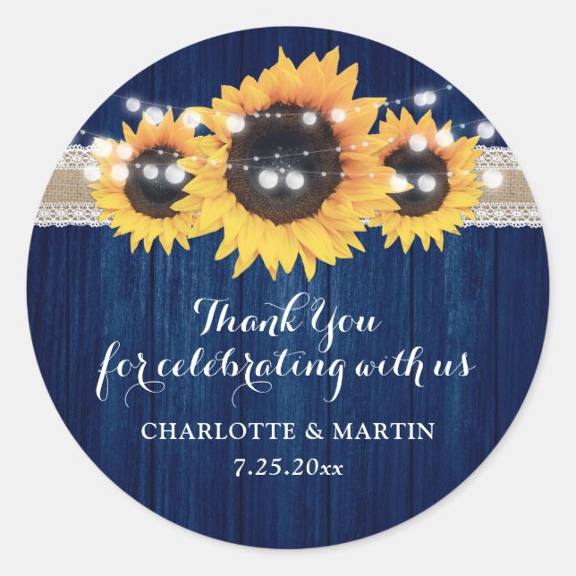 Adesivo Redondo Marinho Azul Girassol Madeira Palha Luz Casamento (Frente)