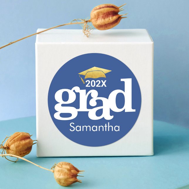 Adesivo Redondo Marinho Azul Graduação Dourada Tipografia Moderna  (Criador carregado)