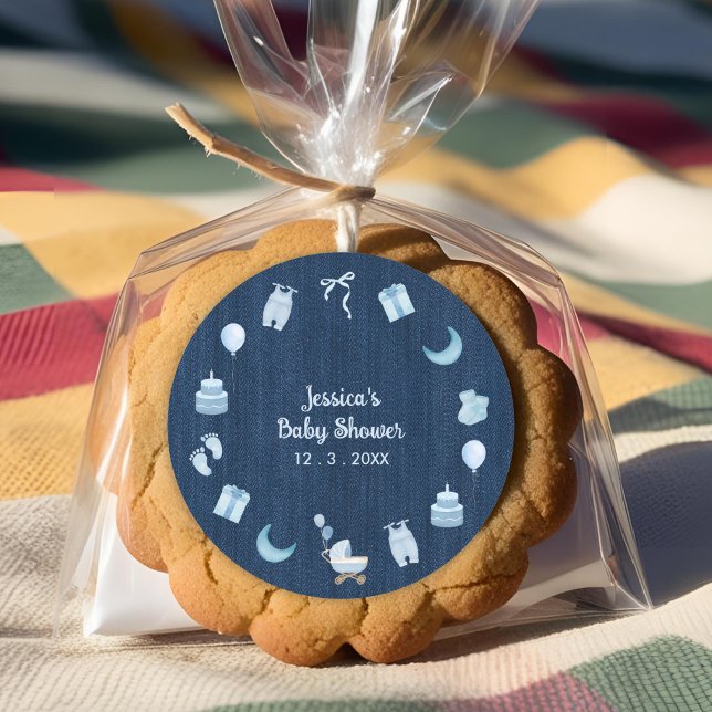 Adesivo Redondo Marinho Azul Jean Baby Denim Chá de fraldas Obriga (Criador carregado)