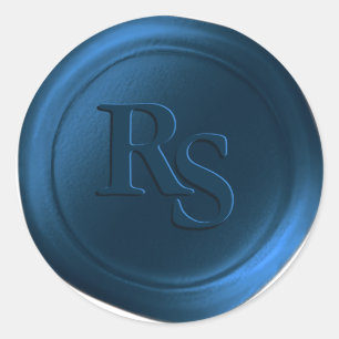 Adesivo Redondo Marinho Azul Monograma Duplo Selo De Cera De Casam