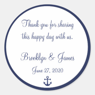 Adesivo Redondo Marinho Azul Obrigado Vinhetas Náuticas De Casamen