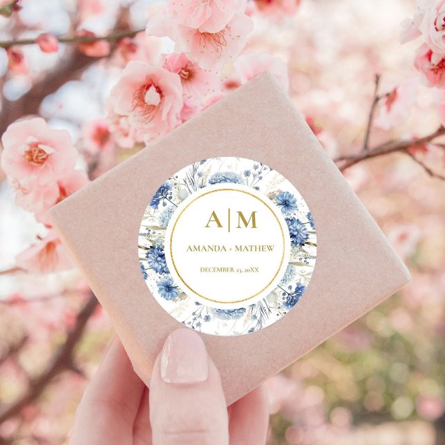 Adesivo Redondo Marinho Azul Primavera Floral Bloom Casamento (Criador carregado)