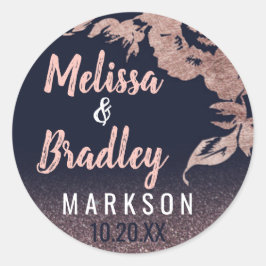 Adesivo Redondo Marinho Azul Rosa Dourado Casamento Floral com Gli