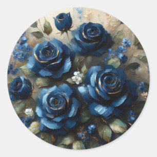 Adesivo Redondo Marinho Azul Rosas Dourados Gilding Impressionist 