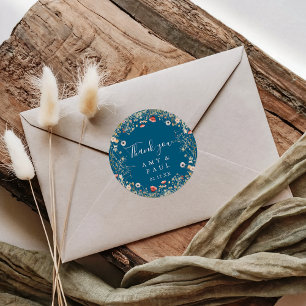 Adesivo Redondo Marinho Bliss Boho Wildflower Obrigado Favor do Ca