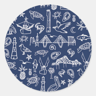 Adesivo Redondo Marinho Blue Charleston Toile Sticker