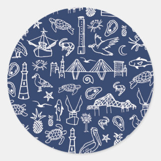 Adesivo Redondo Marinho Blue Charleston Toile Sticker