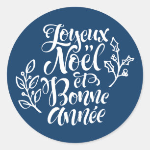 Adesivo Redondo Marinho Blue Joyeux Noël e Bonne Année Christmas