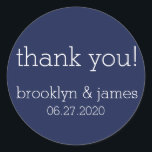 Adesivo Redondo Marinho Blue Modern Weds Stickers<br><div class="desc">Marinho azul moderno adesivos de casamento com texto personalizável</div>